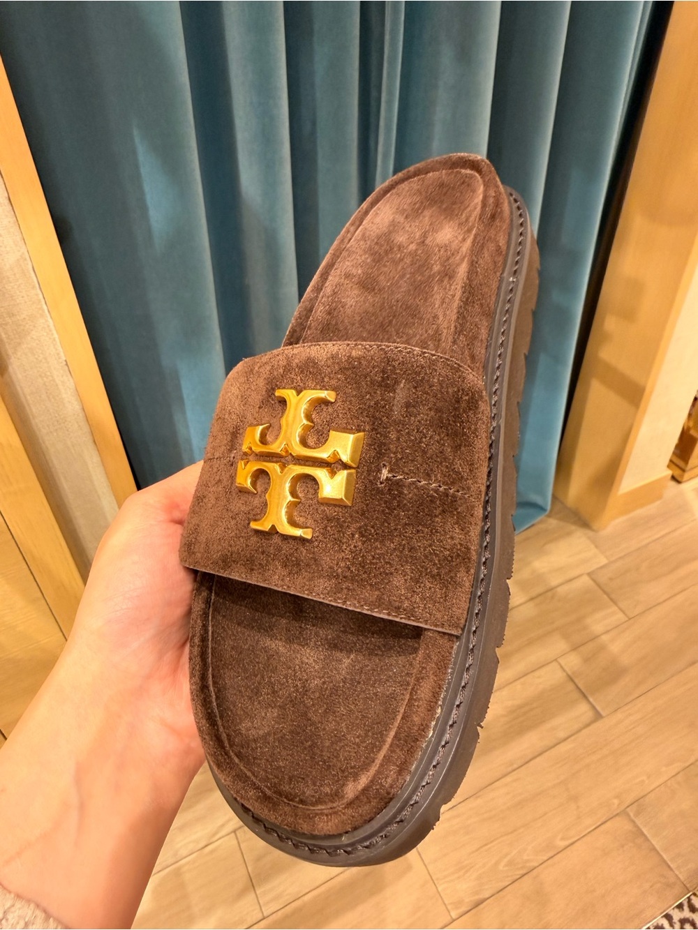 Tory Burch Everly Anatomic Suede Lug Sandals, Dark Cocoa / Coconut - Picture 5 of 8